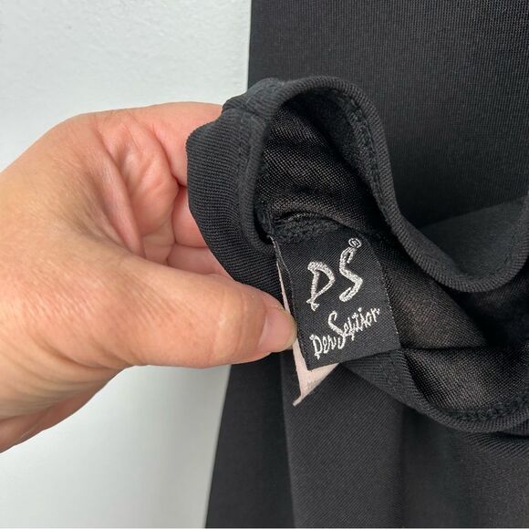 PS Per Seption Little Black Dress Vintage Knee Length Open Cross Over Back Sz L - Picture 13 of 13